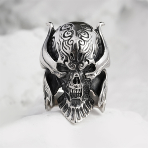 希然 男士牙狼盔甲戒指925纯银手工厚重霸气日本地狱魔王硬汉指环