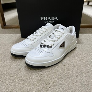正品现货 prada/普拉达 22春夏男士全皮倒三角标休闲小白鞋2ee364