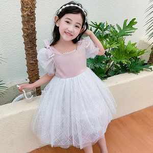 女童连衣裙夏季洋气超仙小童白色礼服仙女裙纱裙童装女宝宝公主裙