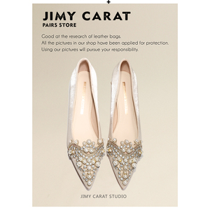 JIMY CARAT法式米杏色珍珠尖头粗跟单鞋婚鞋主婚纱配裙子高跟鞋女