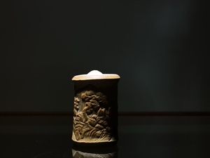竹雕茶叶罐山水满工手把件摆件牙签桶三舍刘向荣