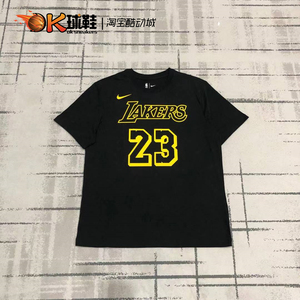 nike耐克 湖人队黑金曼巴城市版詹姆斯23号篮球短袖t恤aa2591-022