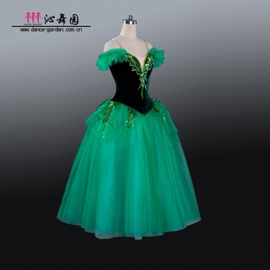 广州沁舞园专业芭蕾TUTU墨绿色比赛表演长纱裙BLY1205