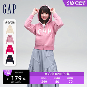 Gap女装2024春季新款LOGO法式圈织软卫衣洋气粉色连帽衫402167