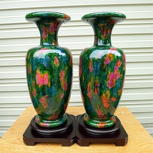 台湾七彩玉花瓶摆件聚宝瓶葫芦花莲七彩玉石花瓶商务送礼客厅摆设