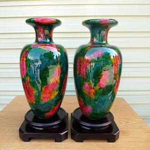 台湾七彩玉花瓶摆件七彩玉石花瓶聚宝瓶高端礼品客厅家居装饰摆件