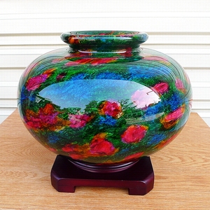 台湾七彩玉花瓶摆件客厅装饰聚财花莲七彩玉石聚宝盆送礼摆设