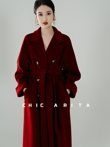 CHIC ARITA朱樱红高个子超长及踝101801双面羊绒大衣女毛呢外套