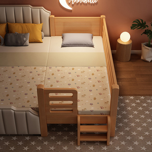 实木儿童床女孩公主床榉木婴儿男孩单人床边床加宽宝宝床拼接大床