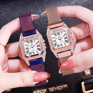 DZG正品水钻方形不锈钢吸铁石表扣手表经典气质迷人石英女士手表