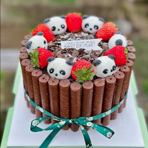 熊猫生日蛋糕装饰手指饼干棒围边巧克力棒黑森林慕斯甜品插件网红