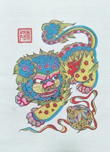 武强民间木版手工年画《狮子》礼品馈赠国礼收藏尺寸44*32厘米
