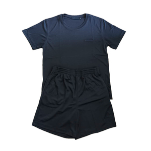 黑色速干圆领短袖T恤短裤男女体能服夏季薄款透气跑步训练服套装
