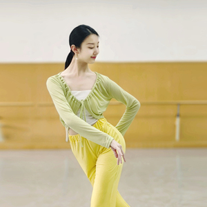 舞蹈服女透气修身长袖套指练功服罩衫中国形体现代芭蕾舞训练服装