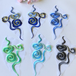 saskia祥云图案刺绣布贴小花朵网纱补丁旗袍舞蹈衣裙汉服装饰辅料