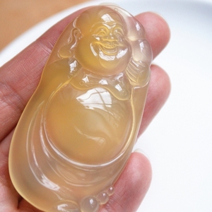 特惠收藏级超强荧光冰透水润玻璃种团坡老料大福笑佛黄龙玉挂件