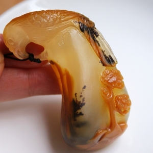 特惠精美强荧光冰透水润玻璃种团坡草花老料喜上梅梢黄龙玉手把件