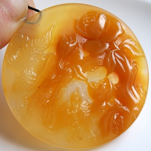 超值特惠强荧光冰透水润玻璃种团坡老料精雕鸟语花香黄龙玉挂件