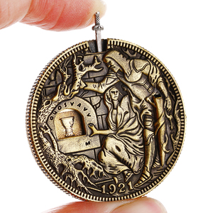 黄铜骑士拔剑圣杯机关流浪币男士复古流浪者硬币收藏把玩银元铜章