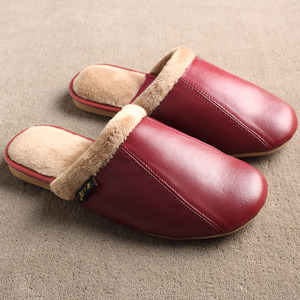 日式秋冬季羊皮棉拖鞋男女室内防滑底情侣家居木地板保暖真皮拖鞋