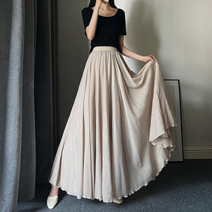棉麻半身裙女春夏季新款肌理感及踝长裙复古风裙子拖地大摆裙伞裙