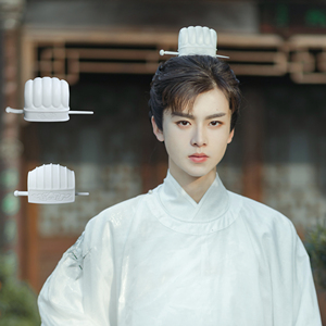 后雨山汉服古风发冠男3d树脂白色五梁七梁冠文官气质配饰头饰百搭