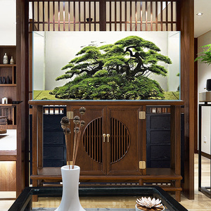 新中式实木超白鱼缸草缸水族箱定做定制金晶玻璃客厅长方形水草缸