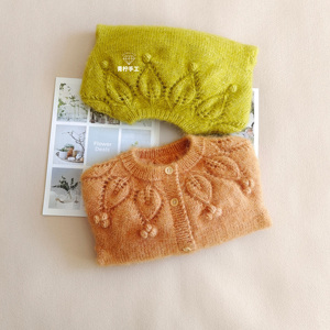 粗棒针手编树叶花毛衣宝宝一叶知秋毛衫手编儿童叶子花开衫材料包