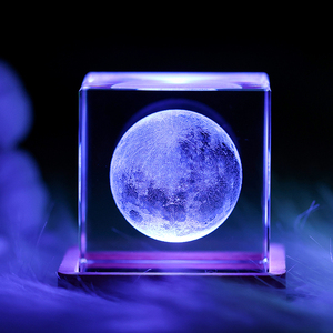 水晶地球月球模型发光装饰方块镇纸小摆件送老师同学朋友毕业礼物