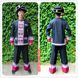 精品哈尼族男装 长袖长裤彝族套装民族服饰 少数民族服装生活装
