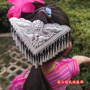 红色三角女童帽 少数民族服装配饰 三角银饰侗族佤族苗族彝族头饰