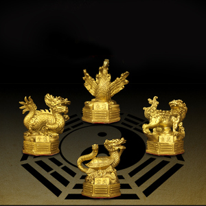 纯黄铜四大神兽招财镇宅家居风水摆件四方神青龙白虎朱雀玄武蛇