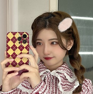 tokiss韩国芒果壳发夹粉红色绿色毛毛日韩发卡秋冬毛绒绒卡子边夹