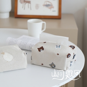 棉麻布艺纸巾盒刺绣北欧日系纸巾套纸巾袋纸抽盒抽纸收纳猫咪小羊