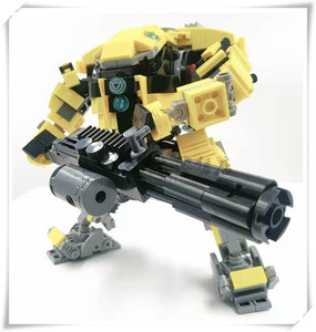moc泰坦q版黄色载人机甲 小颗粒拼装积木 兼容乐高
