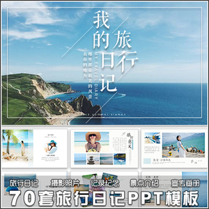 p51清新自然旅游日记ppt模板城市景点宣传旅行相册记录纪念画册