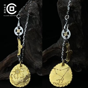 村口工匠原创设计搭配手工古法打黄金金饼吊坠金鹰勾轮太角链项链