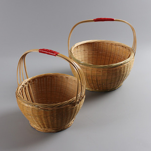 圆形竹篮子手提篮 竹编 k大号 藤编买菜蓝子收纳筐收纳篮采摘编织