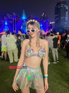 iedm爱电音S2O辣妹音乐节女装彩亮片背心裙套装夜店蹦迪RAVE服装