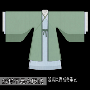 汉服-33服装裁剪纸样 直裾魏晋风二重衣大袖衫 打版纸样图手工diy