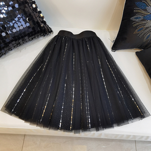 黑色星空亮片蓬蓬网纱半身裙夏季显瘦仙女纱裙蕾丝小个子打底短裙