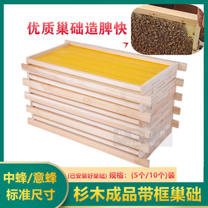 成品带框巢础拉好丝中蜂意蜂巢基标准十框型杉木巢框养蜜蜂箱工具