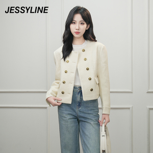 jessyline2024秋装新款 杰茜莱时尚白色小香风气质短款毛呢外套女