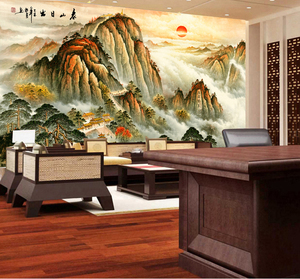 泰山公司办公室大靠山图壁画沙发背景无水墙布浮雕壁纸定做8d凹凸