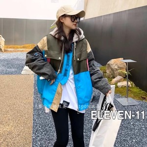 eleven-11派克服女2021年新款冬季卫衣连帽拼接加绒加厚宽松外套