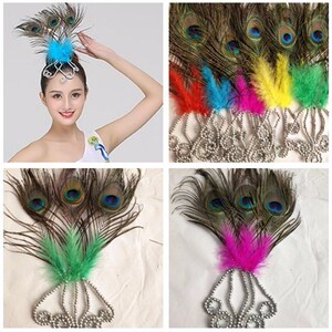 新款云南傣族舞配饰民族风手工孔雀羽毛合金头饰成人儿童创意头花