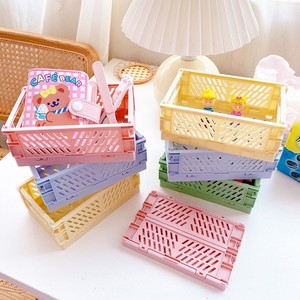 韩国ins风马卡龙奶油色桌面折叠收纳盒杂物胶带收纳置物筐篮子小
