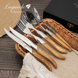 Laguiole木柄牛排刀叉勺子西餐餐具套装高档法国餐刀不锈钢橄榄木