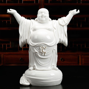 陶瓷站立弥勒佛笑迎天下客大肚弥勒笑佛白瓷家居饰品摆件商务礼品