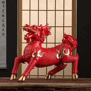 德化陶瓷瑞兽火麒麟工艺品摆件家居饰品传统瓷雕塑镇宅招财摆设品